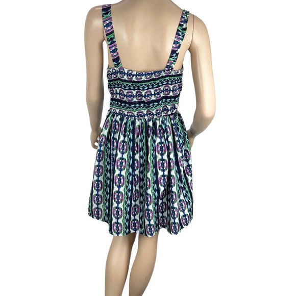 Band Of Gypsies Smocked Cutout Sun Dress Sz MED Blue Green Purple Abstract Print - Picture 4 of 8